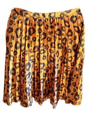 Ava & Viv Leopard Satin Pleated Skirt